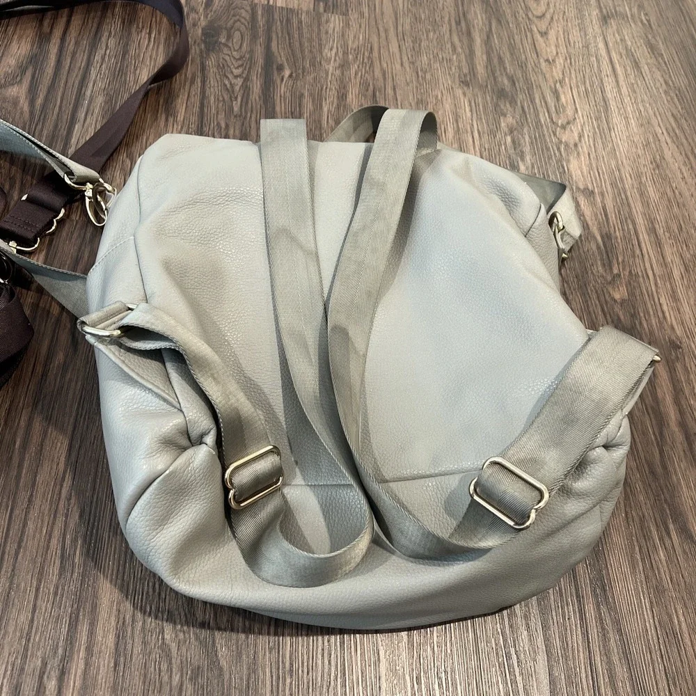 2 Fawn Design Large And Mini Backpack Messenger Diaper Bag Beige Vegan Leather